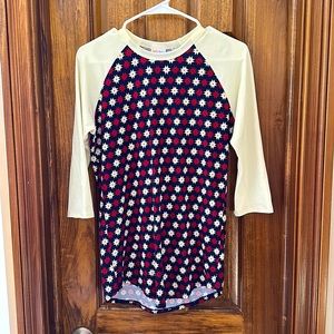 LuLaRoe Randy Baseball 3/4-sleeve XS Red, Blue, Cream